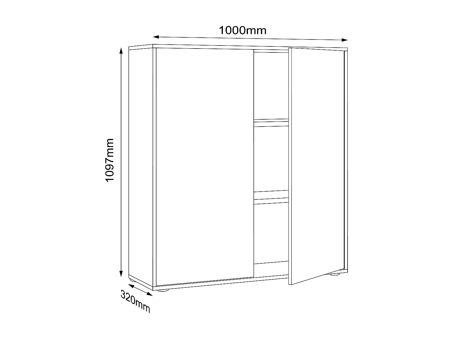 VCM pasta de armário de escritório de madeira Gabinete de escritório Gabinete de móveis de escritório Salia 3x Largura 100 cm Portas giratórias (Branco)