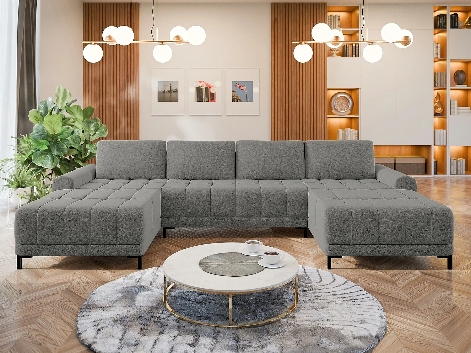 Sofá rinconero Stonecrest 101, Gris, Función de descanso, Almacenaje, 337x168x92cm