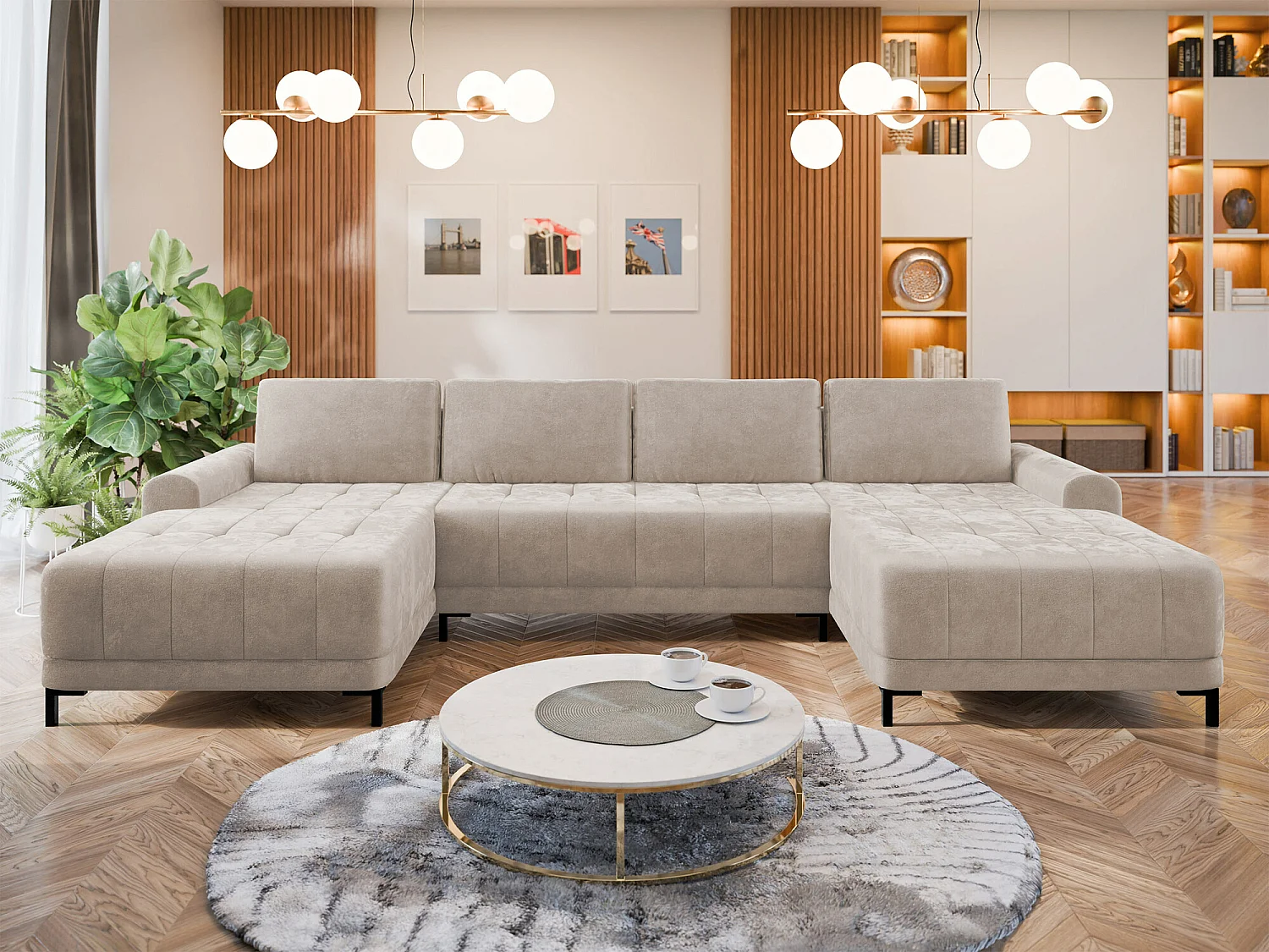 Sofá de canto Stonecrest 101, Castanho claro, Funcionalidade de dormir