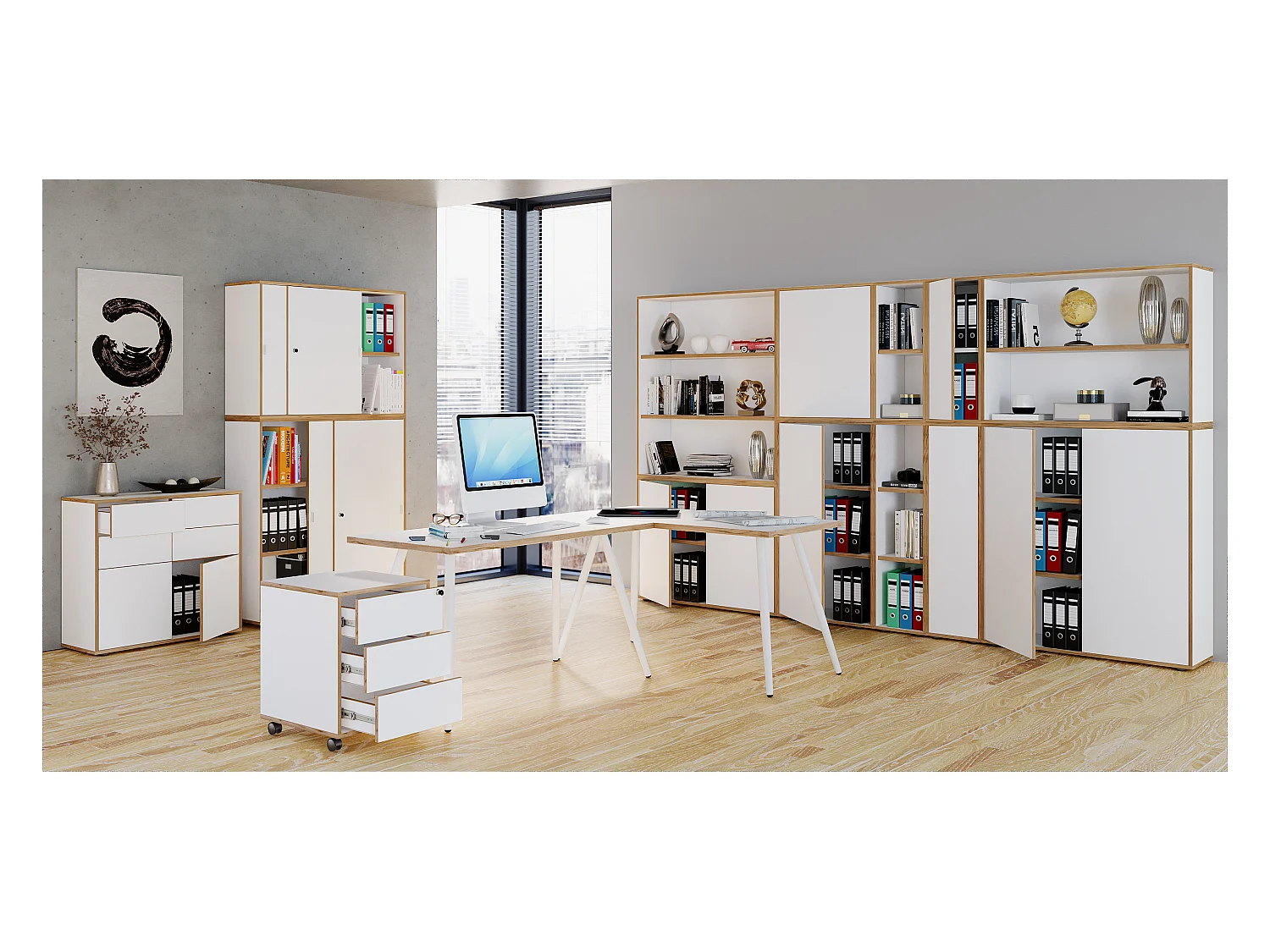 Office Shelf & Bookcase Salia White H. 110 x W. 30 x D. 32 cm