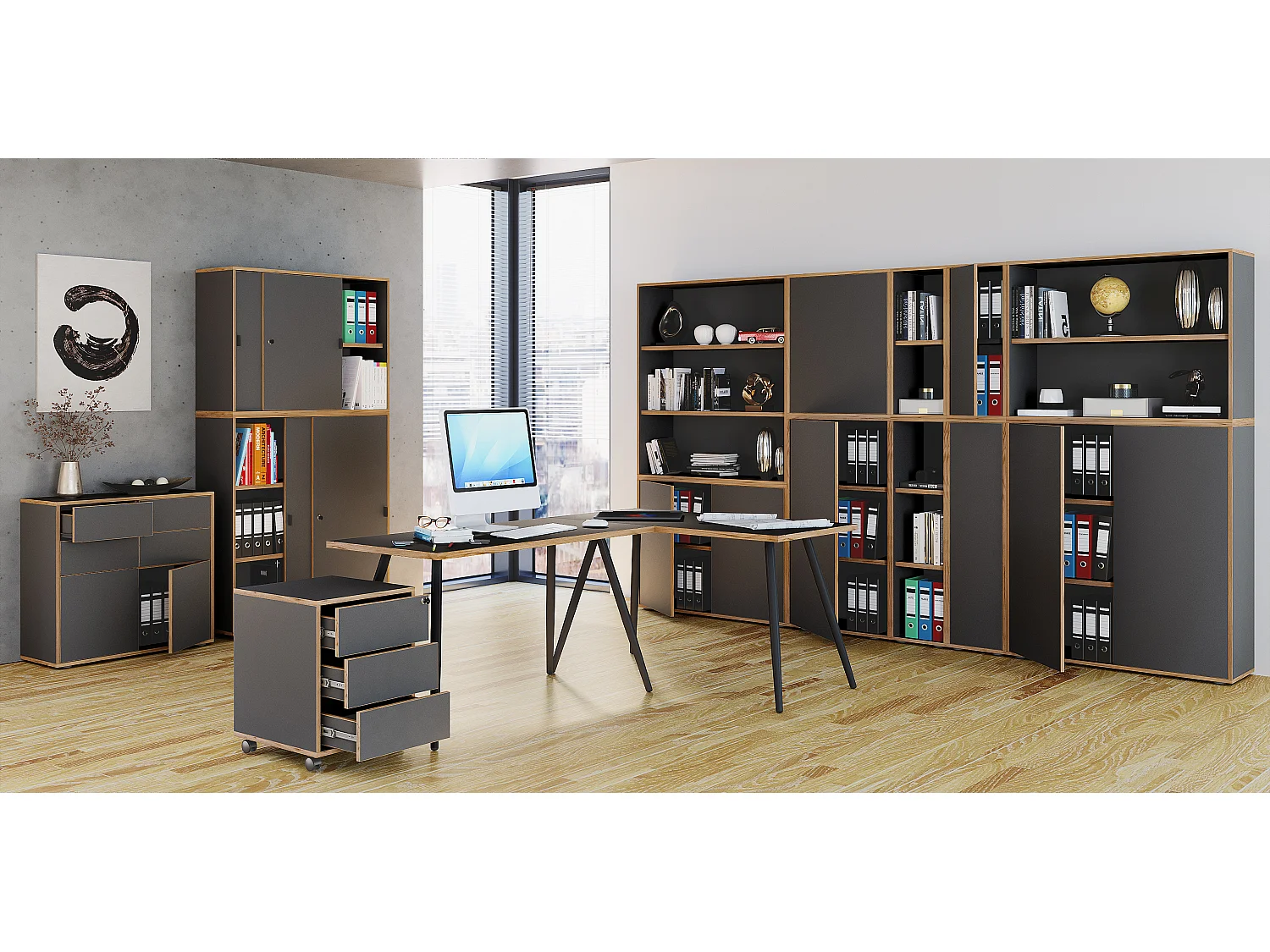 Office Shelf & Bookcase Salia Anthracite H. 110 x W. 30 x D. 32 cm