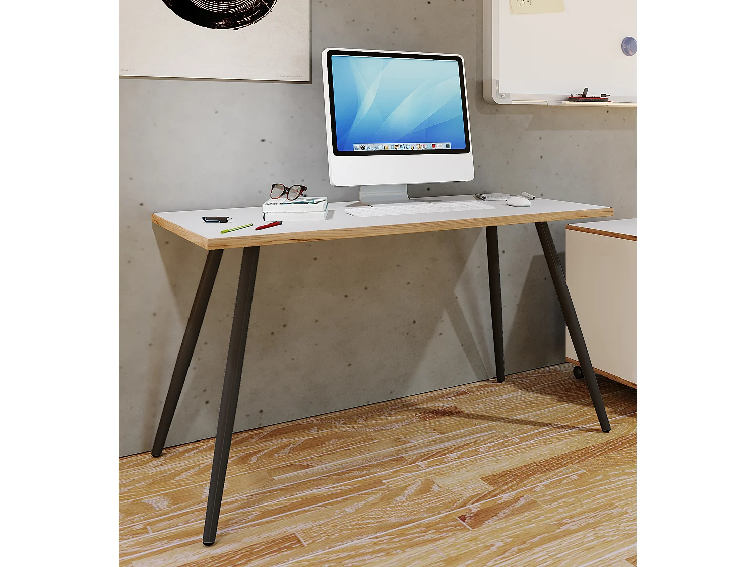 Desk Salia White / Honey oak H. 70 x W. 138 x D. 50 cm