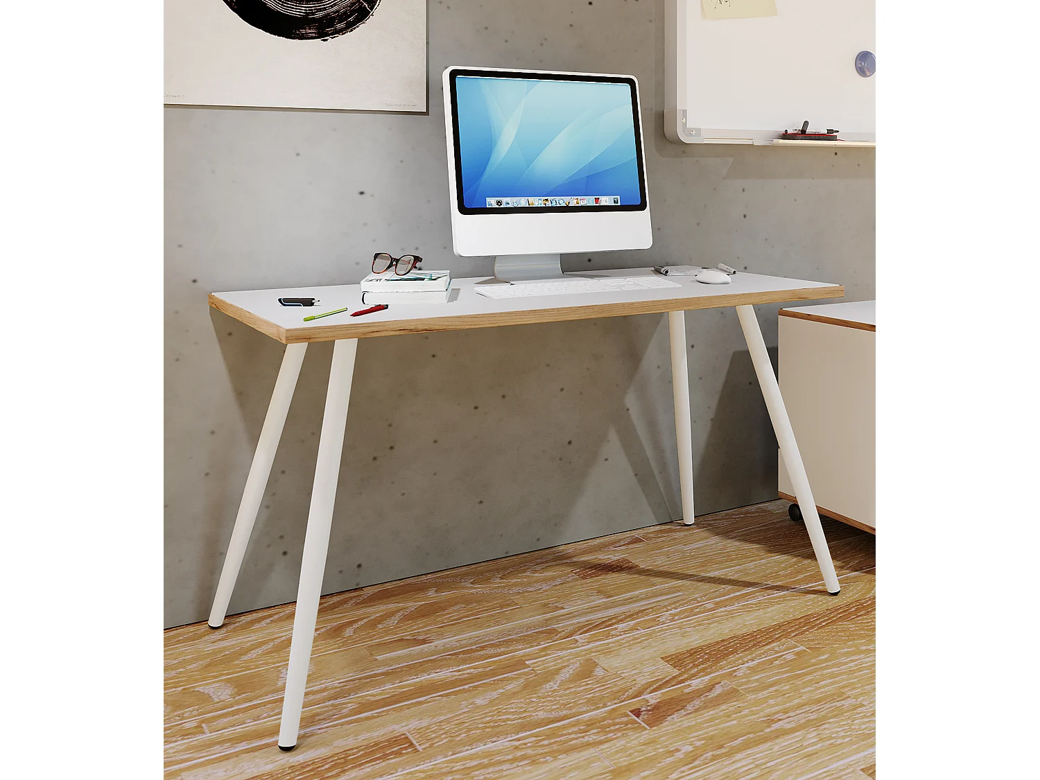 Desk Salia White / Honey oak H. 70 x W. 138 x D. 50 cm