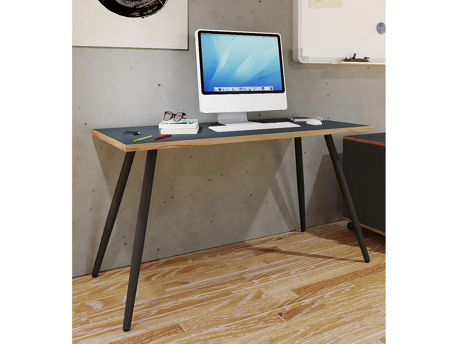 Desk Salia Anthracite / honey oak H. 70 x W. 138 x D. 80 cm