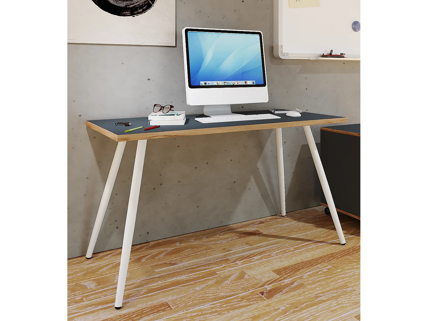 VCM Mesa de mesa de computador Mesa de escritório Scandanivischer Retro Look Salia 138x80 cm (antracite / mel de carvalho)