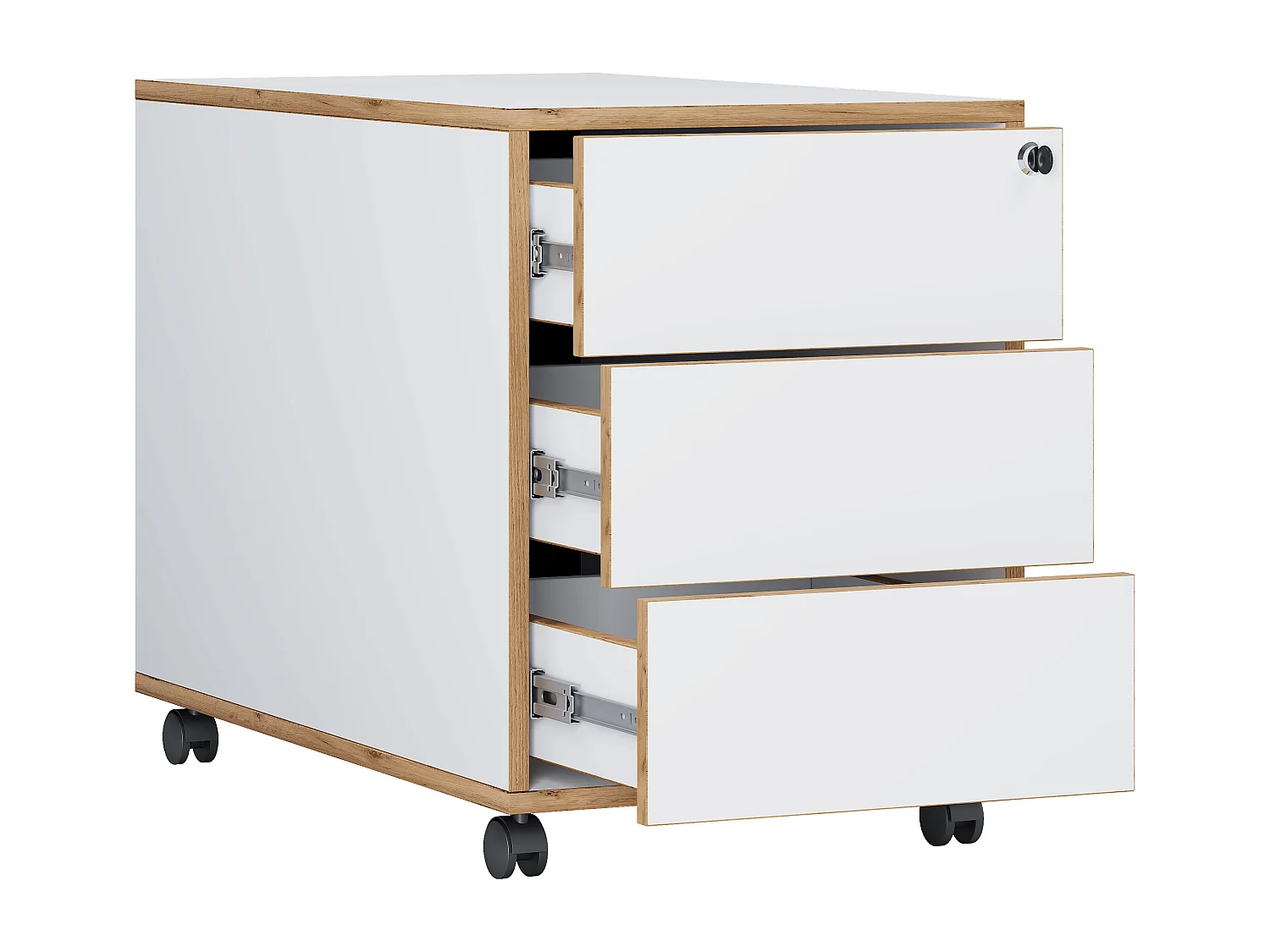 VCM Roll Container | Recipiente lateral com três gavetas | Dimensões aprox. A. 50 x L. 39 x P. 45 cm | Armário para escritório - Salia (Branco)