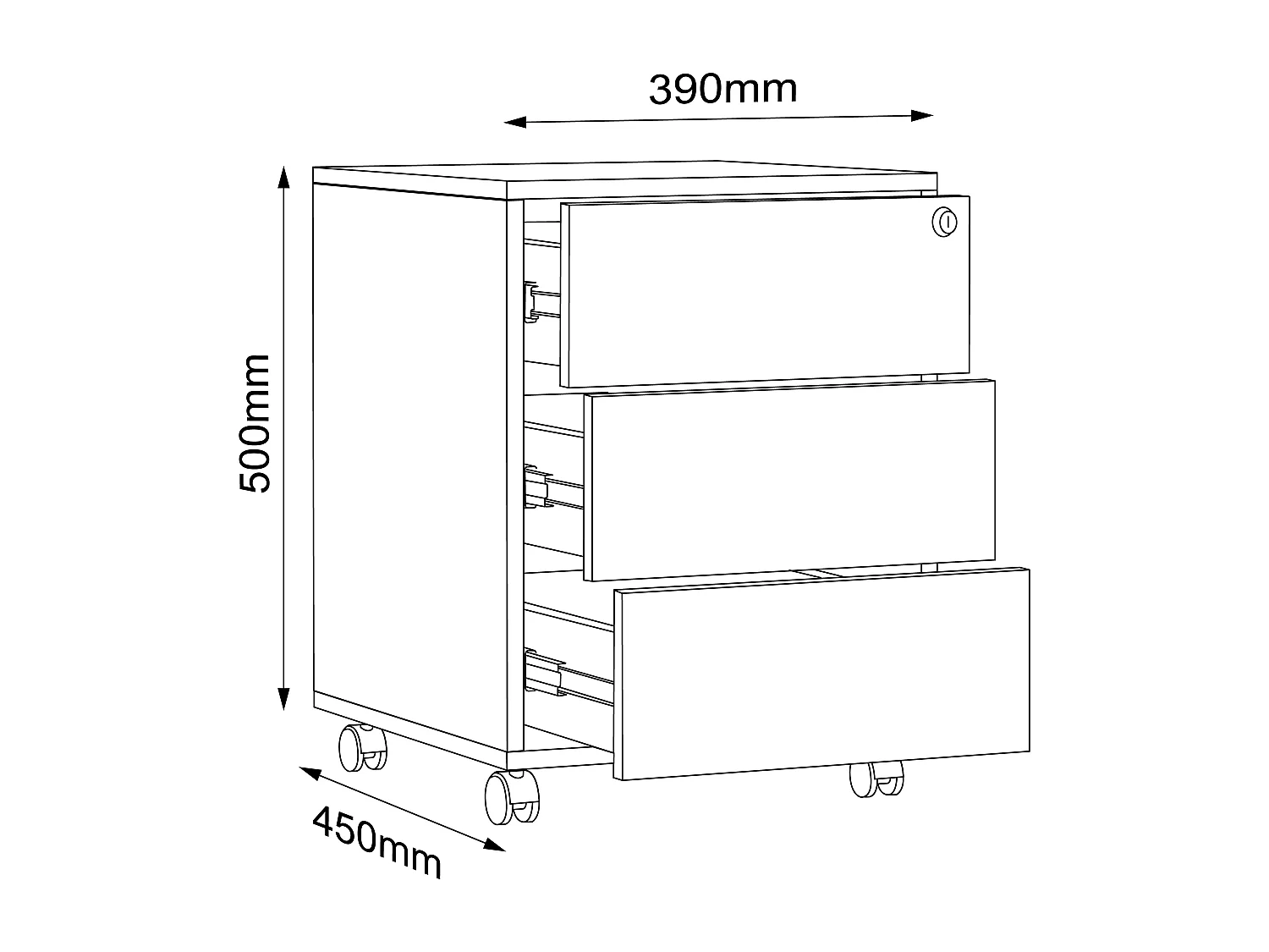 VCM Roll Container | Recipiente lateral com três gavetas | Dimensões aprox. A. 50 x L. 39 x P. 45 cm | Armazém de escritório - Salia (antracite)
