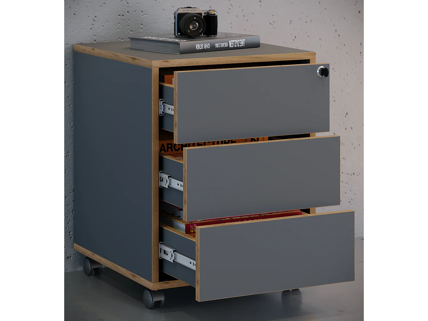 Roll Container Salia Anthracite H. 50 x W. 42 x D. 45 cm