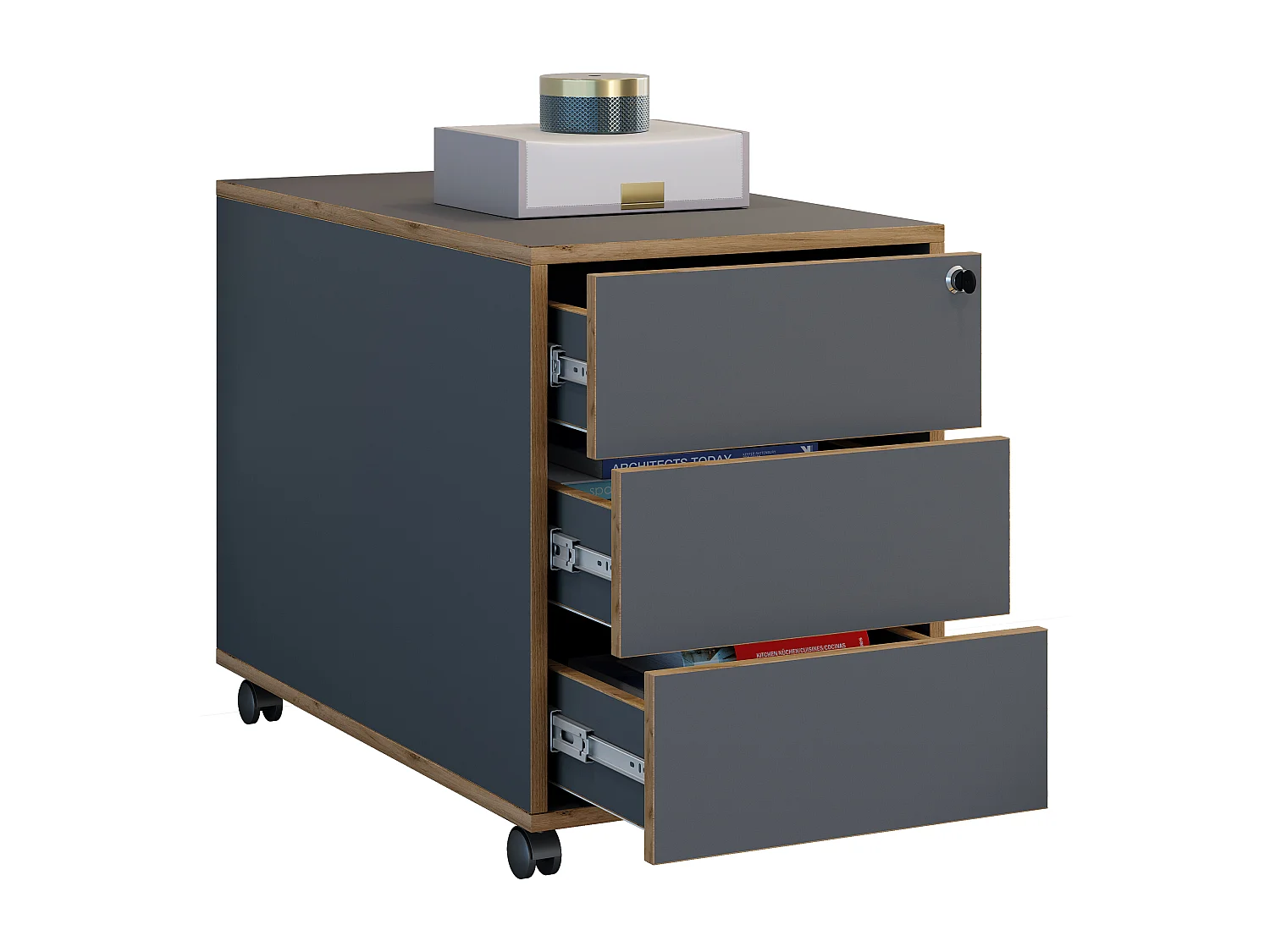 VCM Roll Container | Recipiente lateral com três gavetas | Dimensões aprox. A. 50 x L. 39 x P. 70 cm | Armazém de escritório - Salia (antracite)