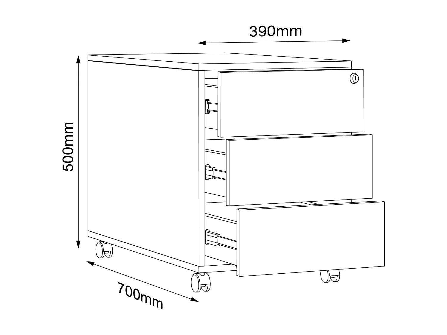VCM Roll Container | Recipiente lateral com três gavetas | Dimensões aprox. A. 50 x L. 39 x P. 70 cm | Armazém de escritório - Salia (antracite)