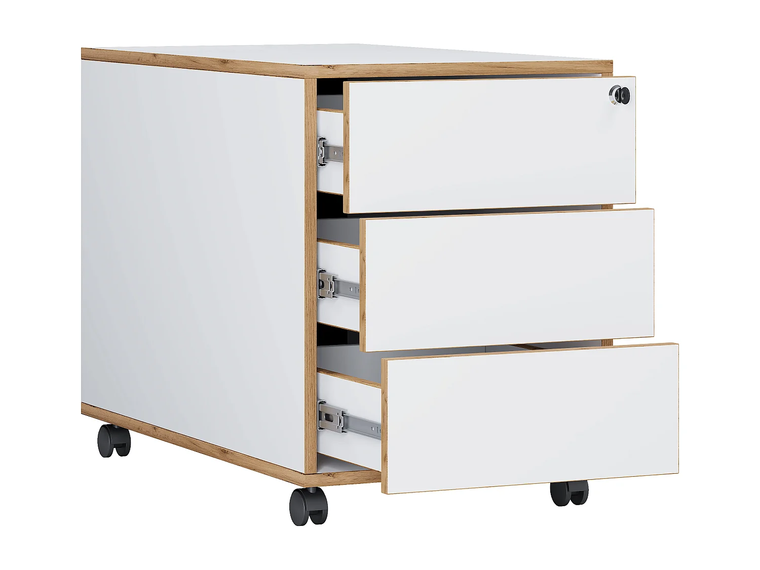 VCM Roll Container | Recipiente lateral com três gavetas | Dimensões aprox. A. 50 x L. 39 x P. 70 cm | Armário para escritório - Salia (Branco)