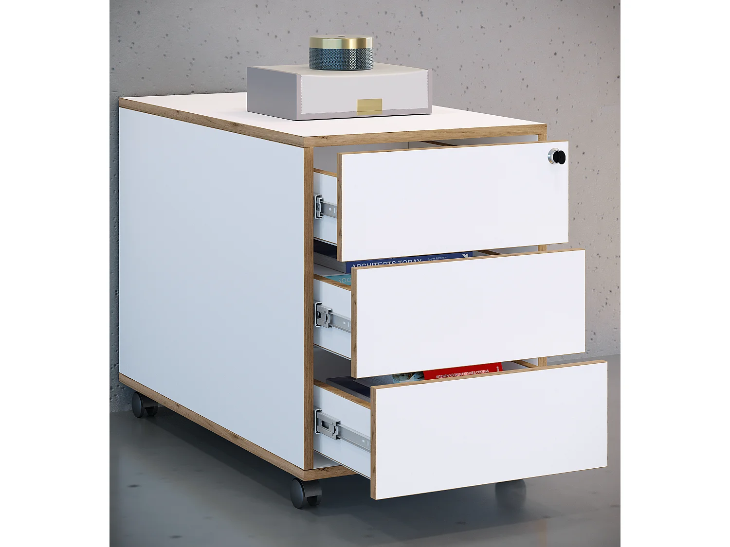 Roll Container Salia White H. 50 x W. 42 x D. 70 cm