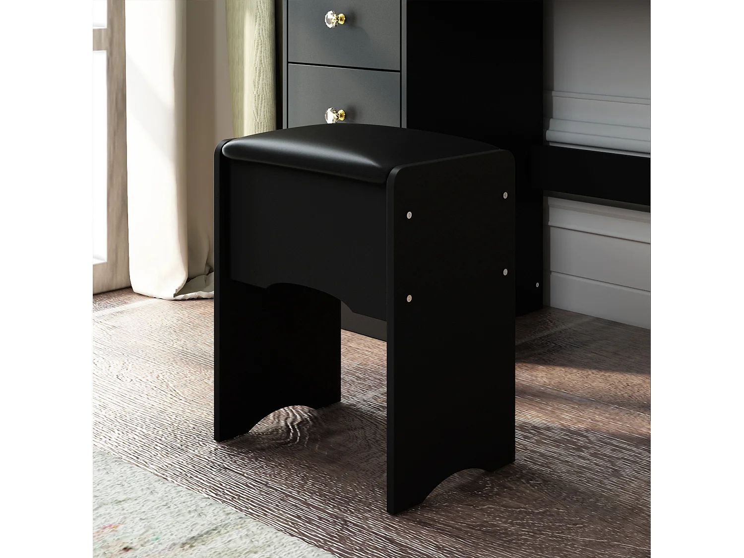 Coiffeuse avec Miroir et 5 Tiroirs Tabouret 135x80x40cm Noir
