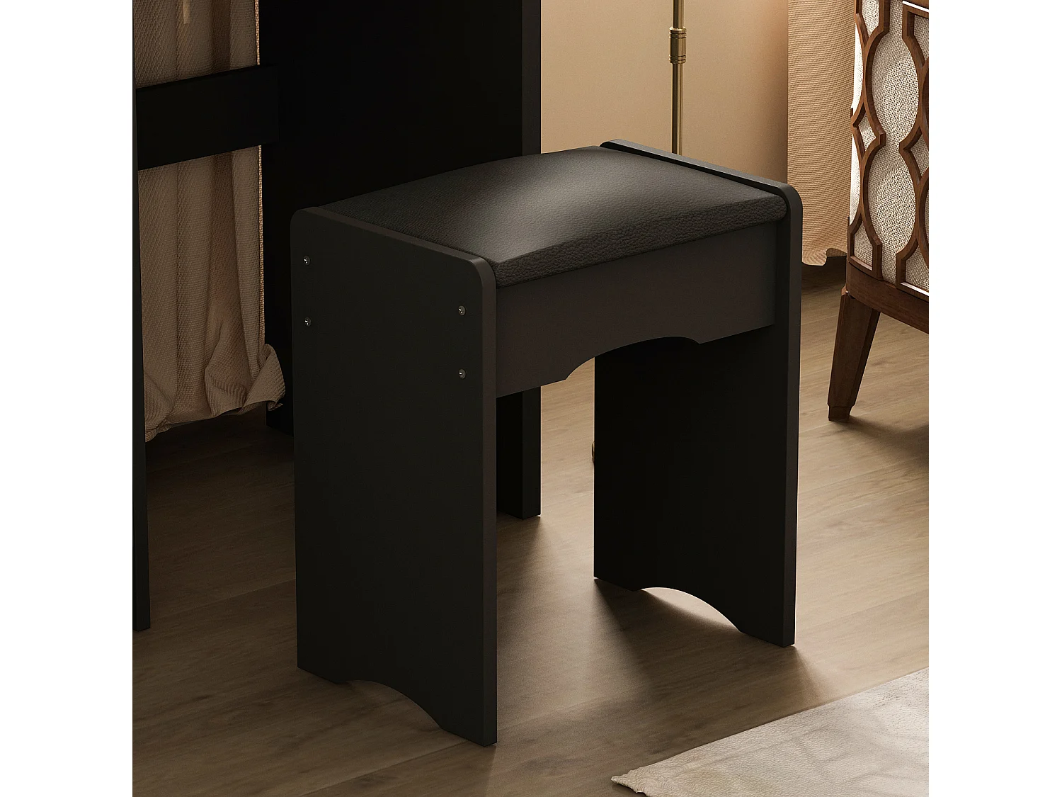 Coiffeuse avec Miroir, LED et 5 Tiroirs Tabouret 135x80x40cm Noir