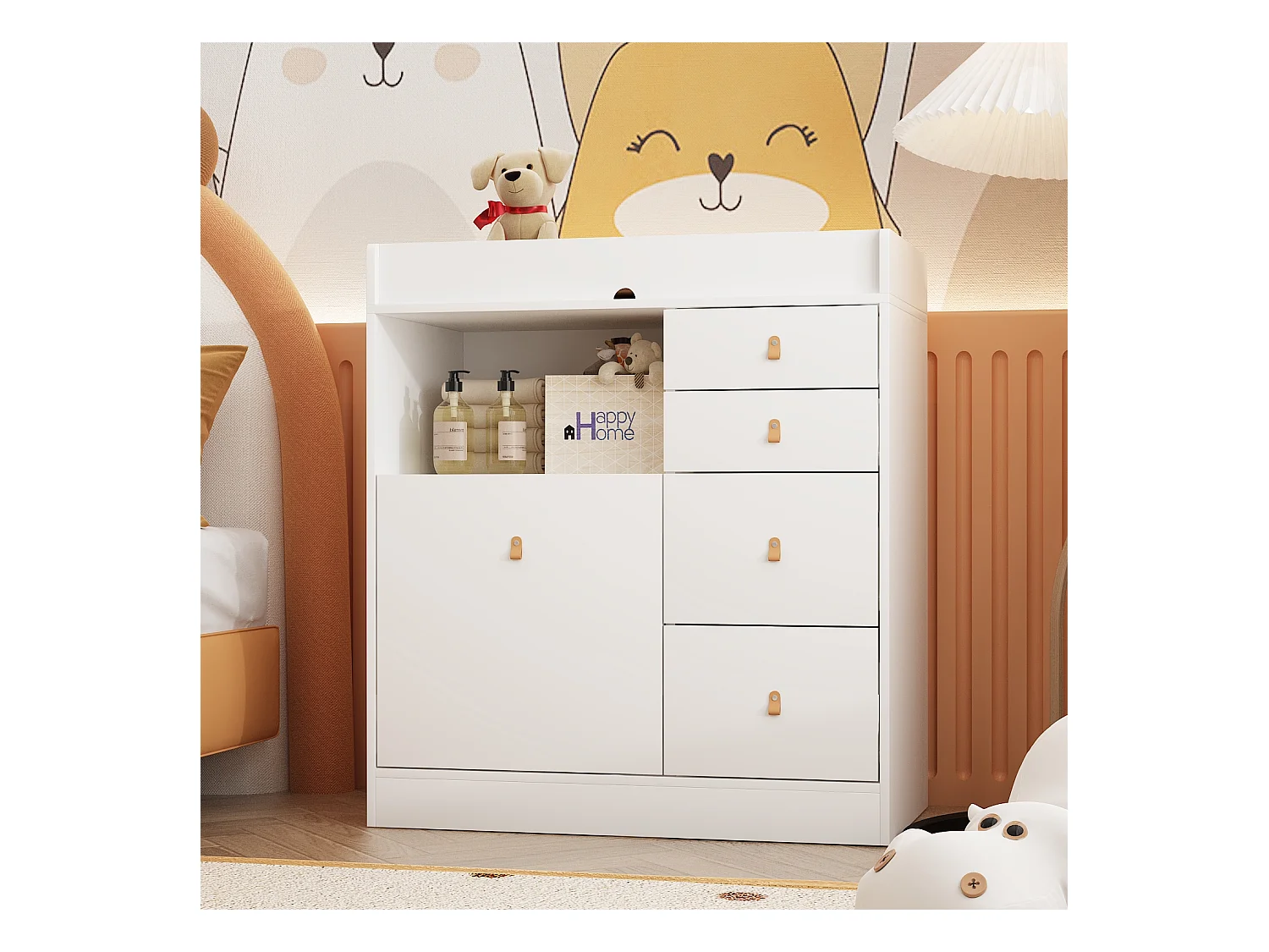 Commode à Langer chambre bébé avec 5 tiroirs et compartiment 120x50x91.5cm Blanche