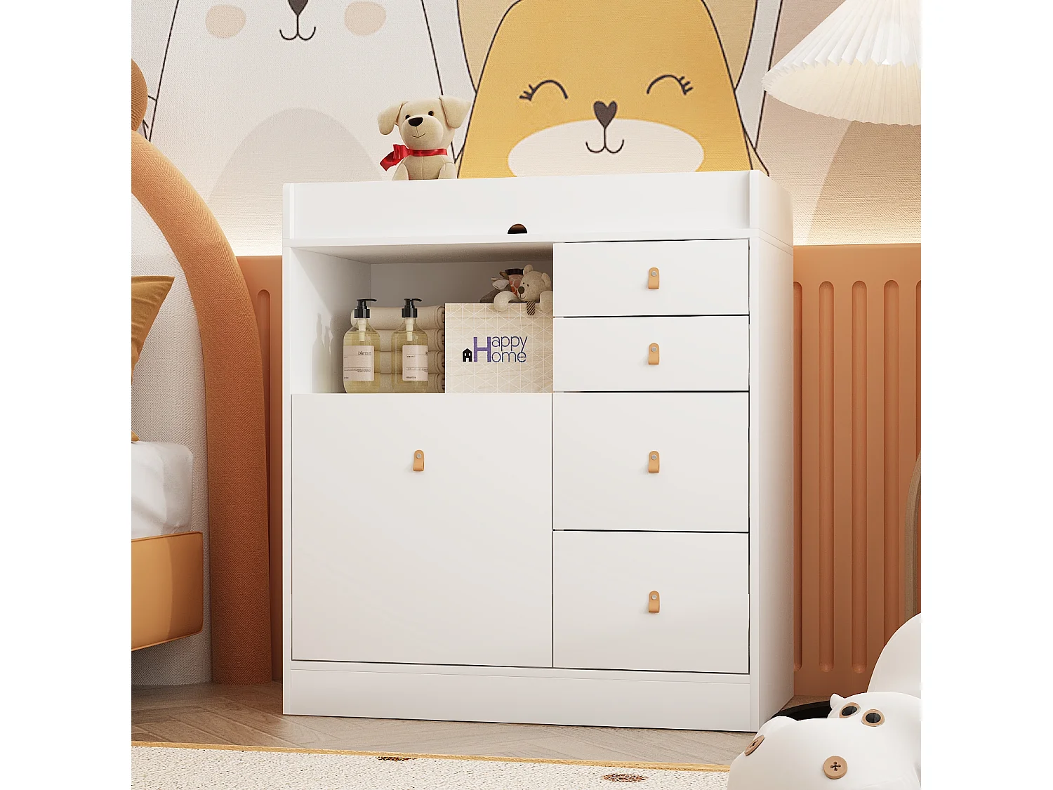 Commode à Langer chambre bébé avec 5 tiroirs et compartiment 120x50x91.5cm Blanche