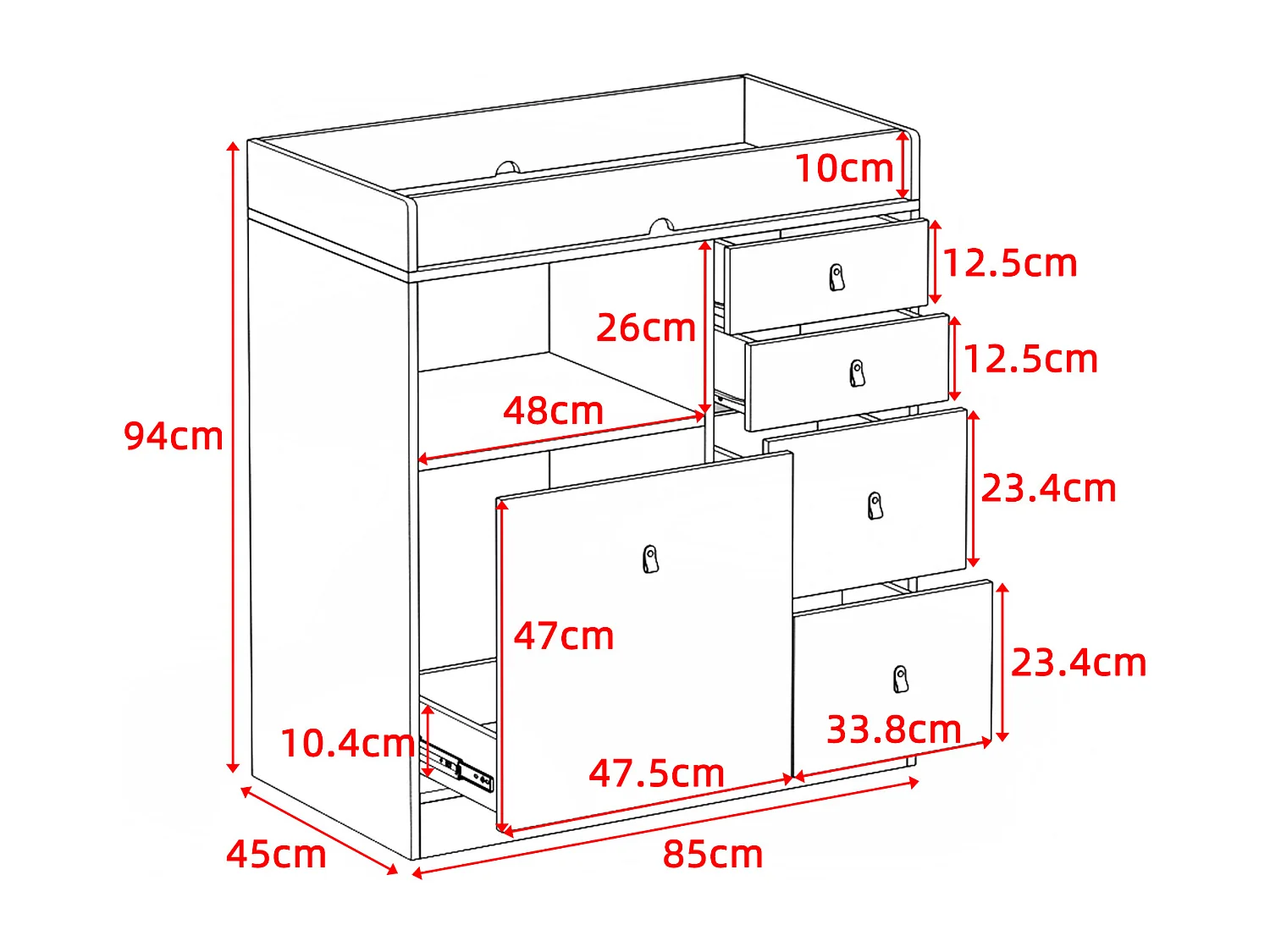 Commode à Langer chambre bébé avec 5 tiroirs et compartiment 120x50x91.5cm Blanche