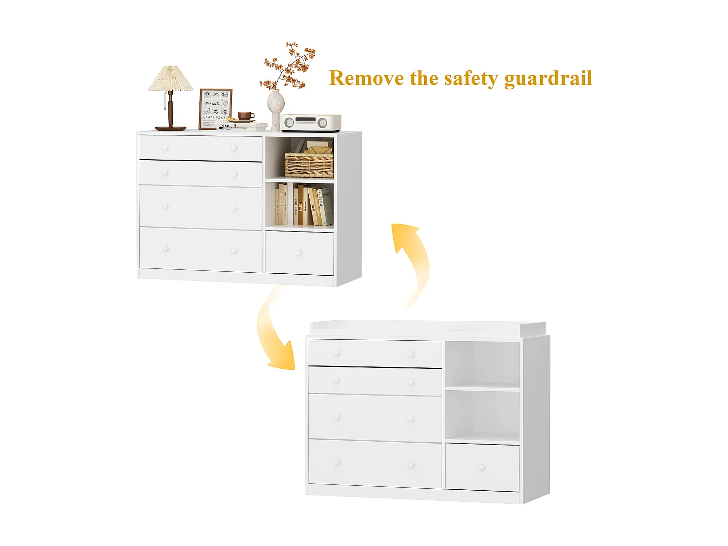 Commode à Langer chambre bébé avec 5 tiroirs et compartiment 120x50x91.5cm Blanche