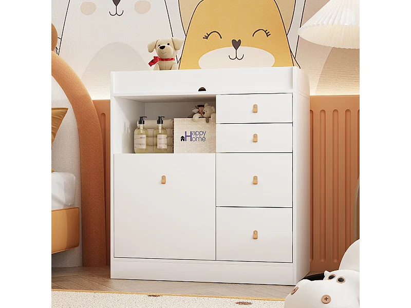 Commode à Langer chambre bébé avec 5 tiroirs et compartiment 120x50x91.5cm Blanche