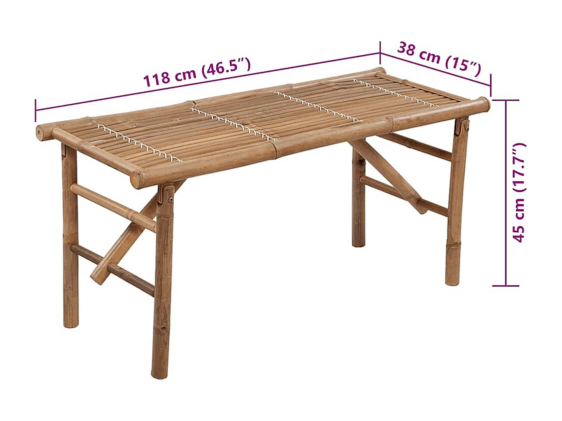 Banco de jardim dobrável com almofadão 118 cm bambu