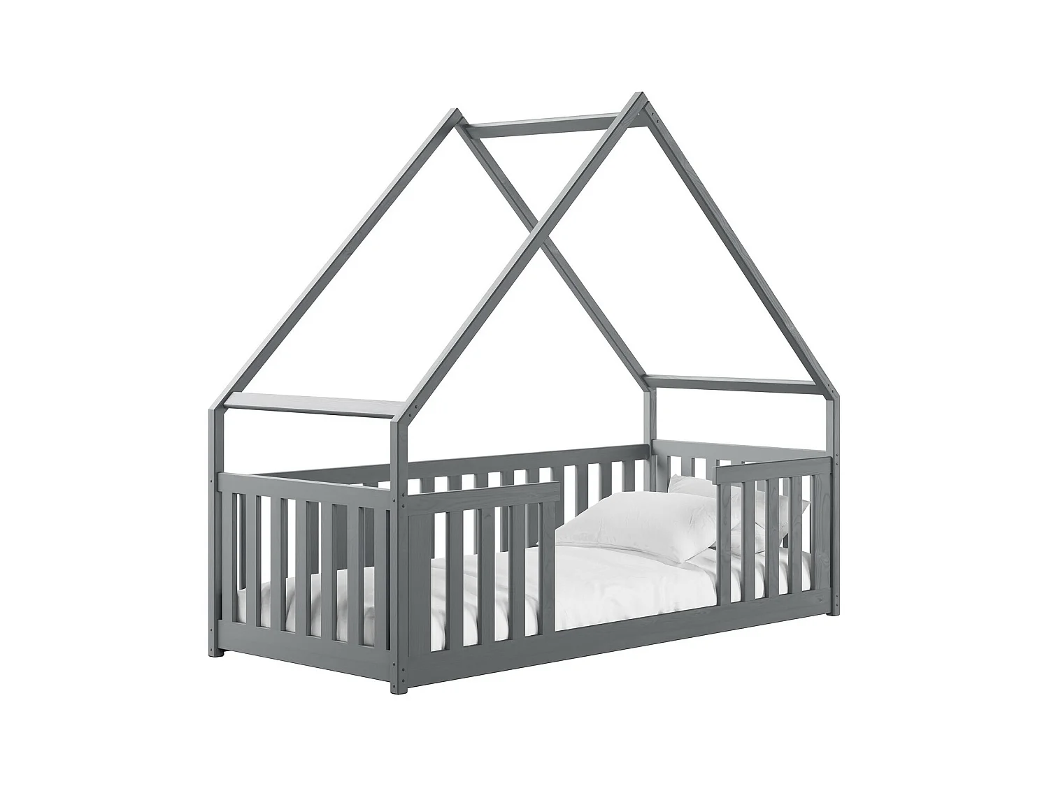 Lit Vista 114, Unique, Gris, 80x200, Bois, Sommier à lattes, 86x208x184cm