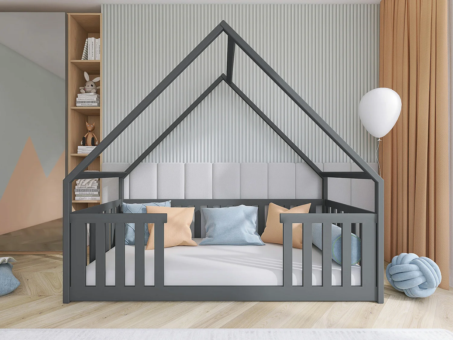 Lit Vista 114, Unique, Gris, 80x200, Bois, Disponible, 86x208x184cm