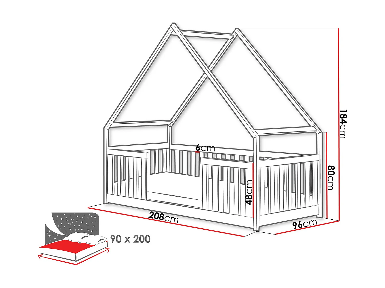 Lit Vista 114, Unique, Brun clair, 90x200, Bois, Sommier à lattes, 96x208x184cm