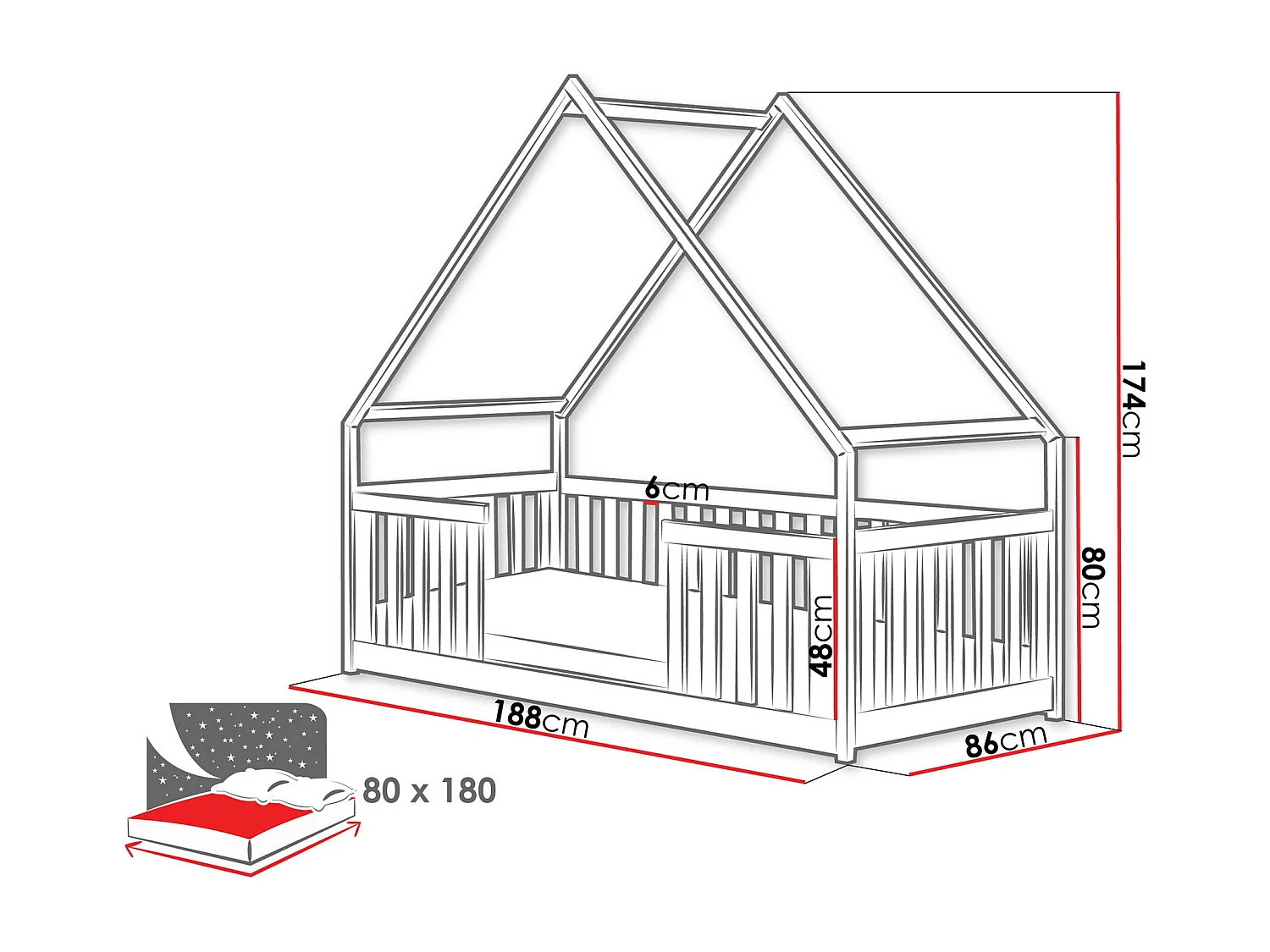 Lit Vista 114, Unique, Brun clair, 80x180, Bois, Sommier à lattes, 86x188x174cm