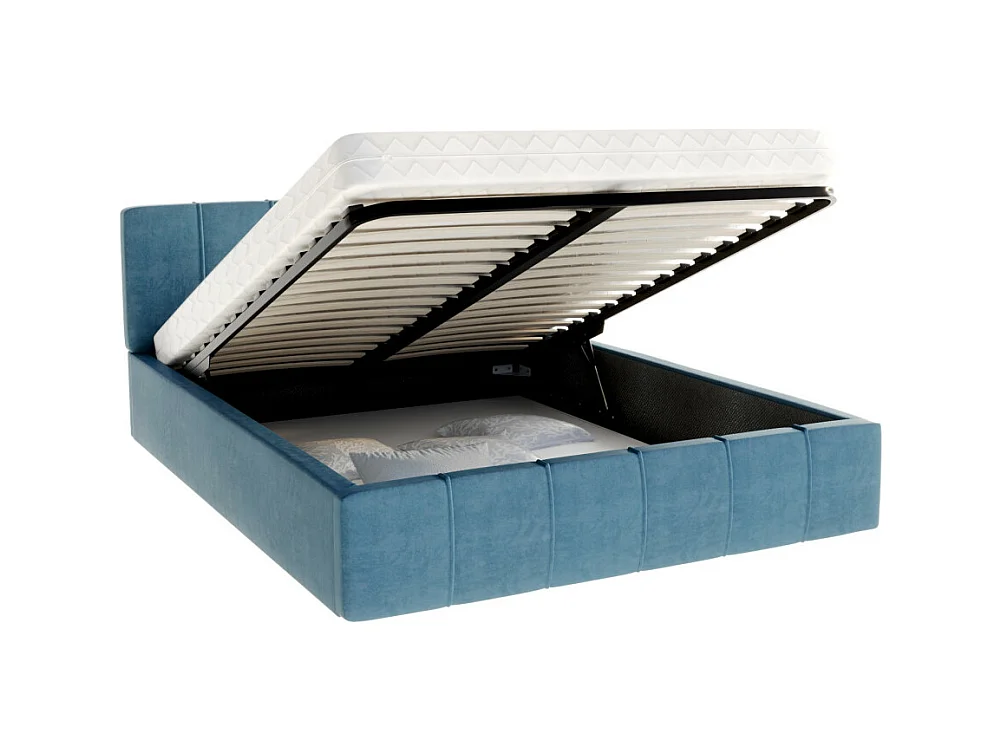 Lit coffre ATLANTA 160 x 200 cm avec sommier à lattes relevable Azur