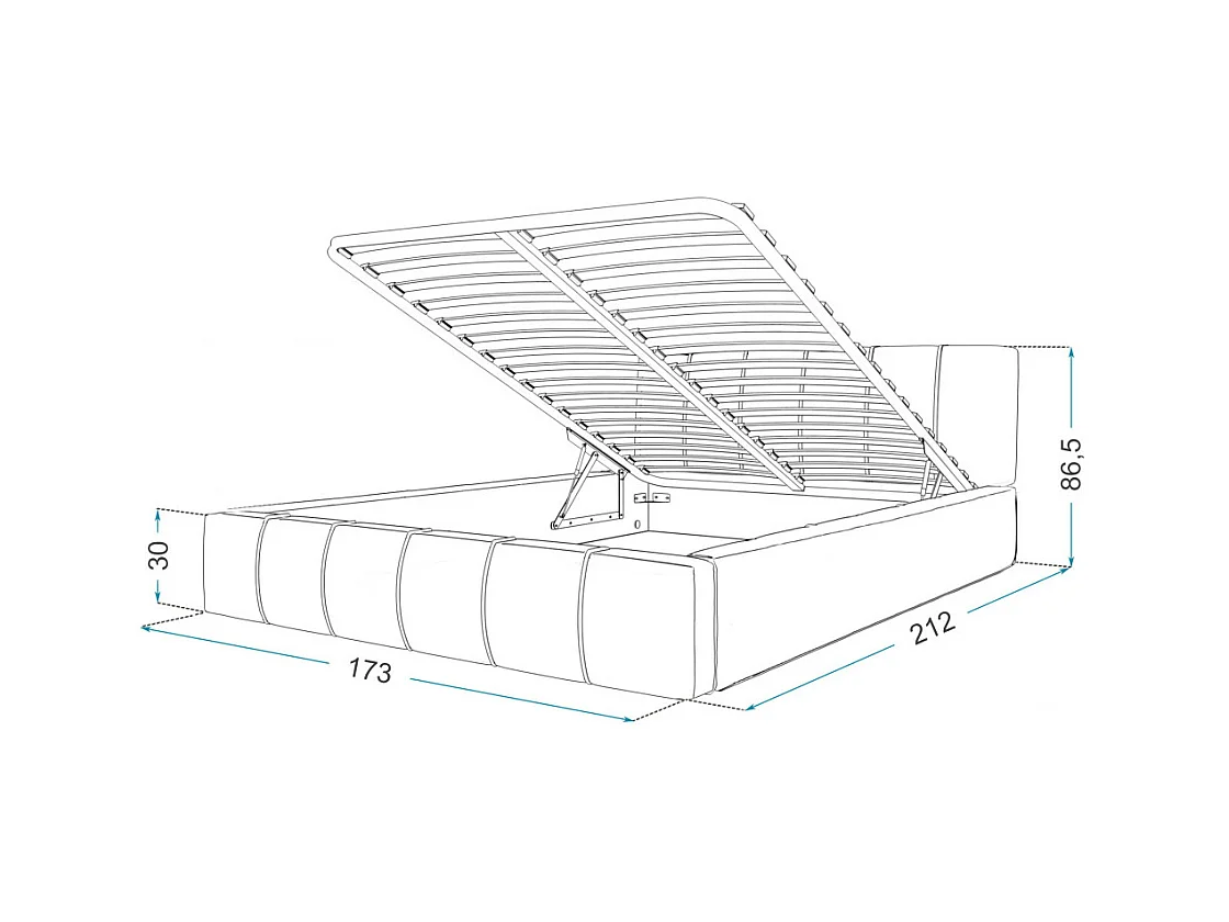 Lit coffre ATLANTA 160 x 200 cm avec sommier à lattes relevable Azur