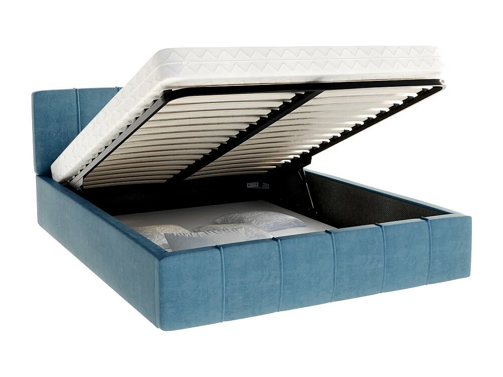 Lit coffre ATLANTA 160 x 200 cm avec sommier à lattes relevable Azur