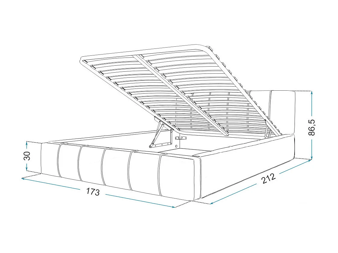 Lit coffre ATLANTA 160 x 200 cm avec sommier à lattes relevable Azur
