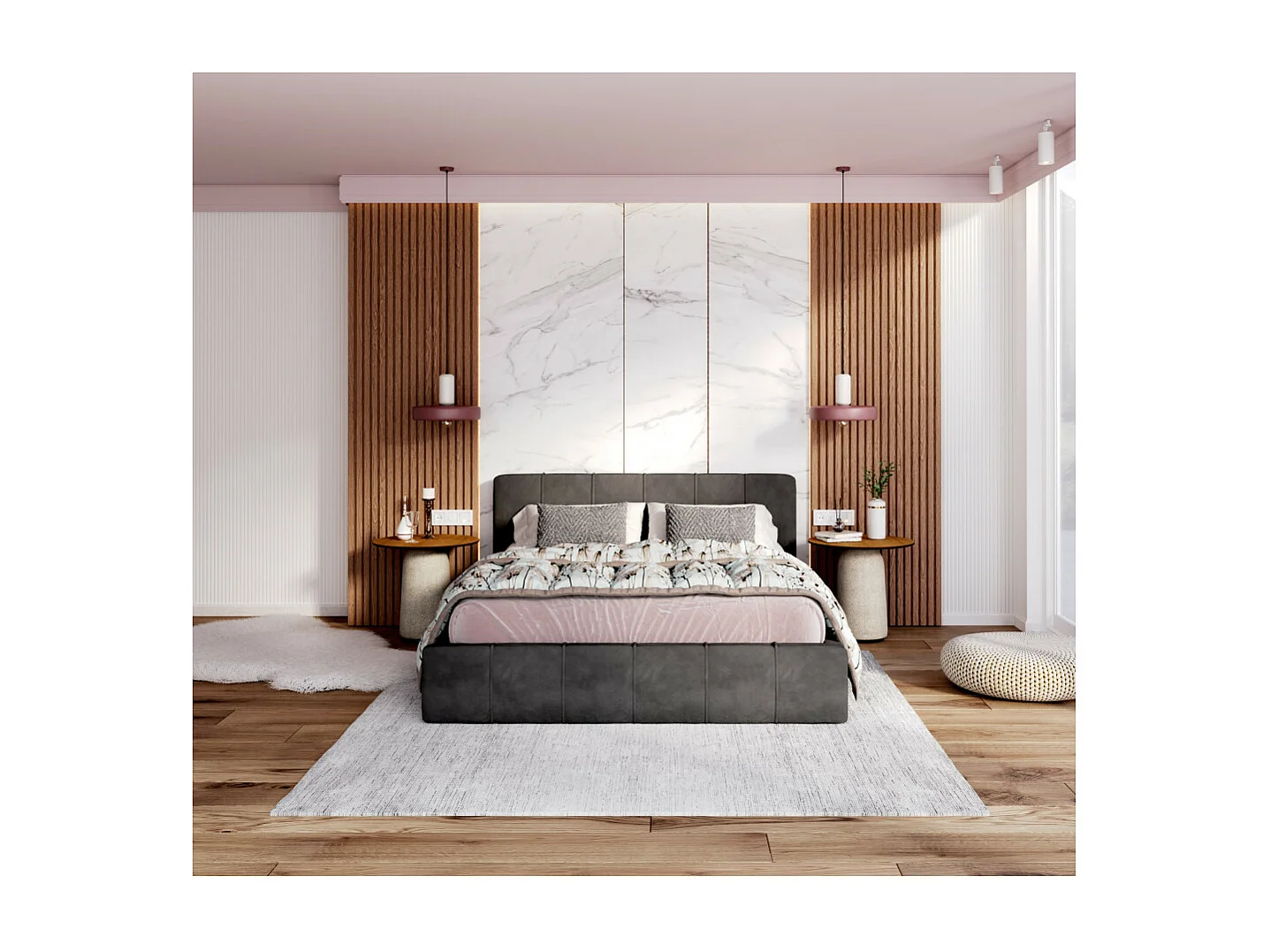 Lit coffre ATLANTA 160 x 200 cm avec sommier à lattes relevable Gris Foncé