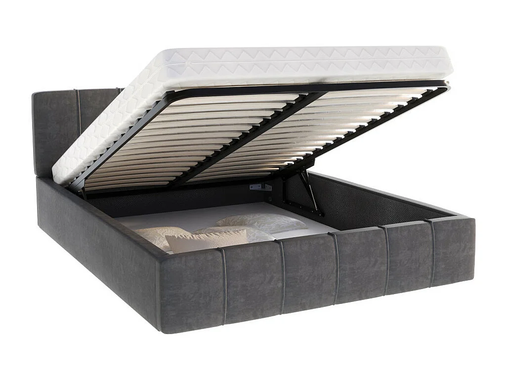 Lit coffre ATLANTA 160 x 200 cm avec sommier à lattes relevable Gris Foncé