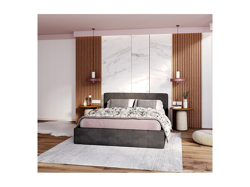 Lit coffre ATLANTA 160 x 200 cm avec sommier à lattes relevable Gris Foncé