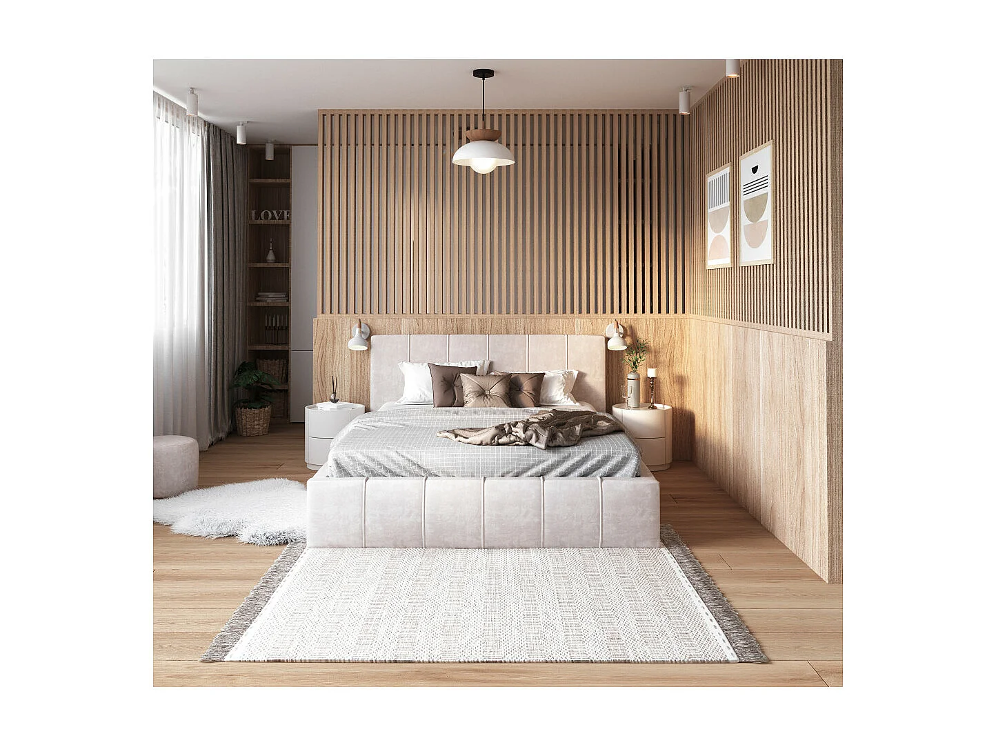 Lit coffre ATLANTA 120 x 200 cm avec sommier à lattes relevable Beige