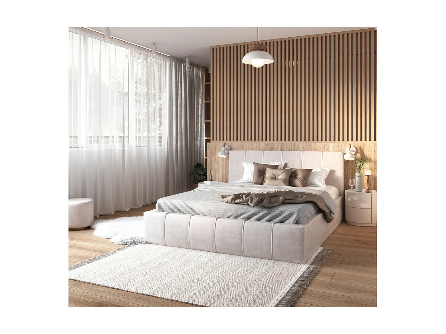 Lit coffre ATLANTA 120 x 200 cm avec sommier à lattes relevable Beige