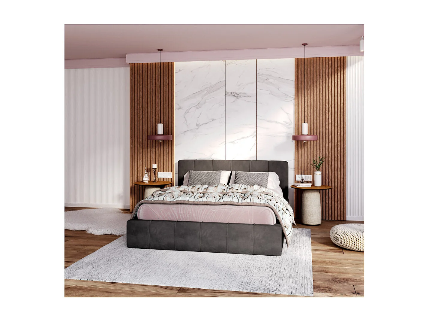 Lit coffre ATLANTA 120 x 200 cm avec sommier à lattes relevable Gris Foncé