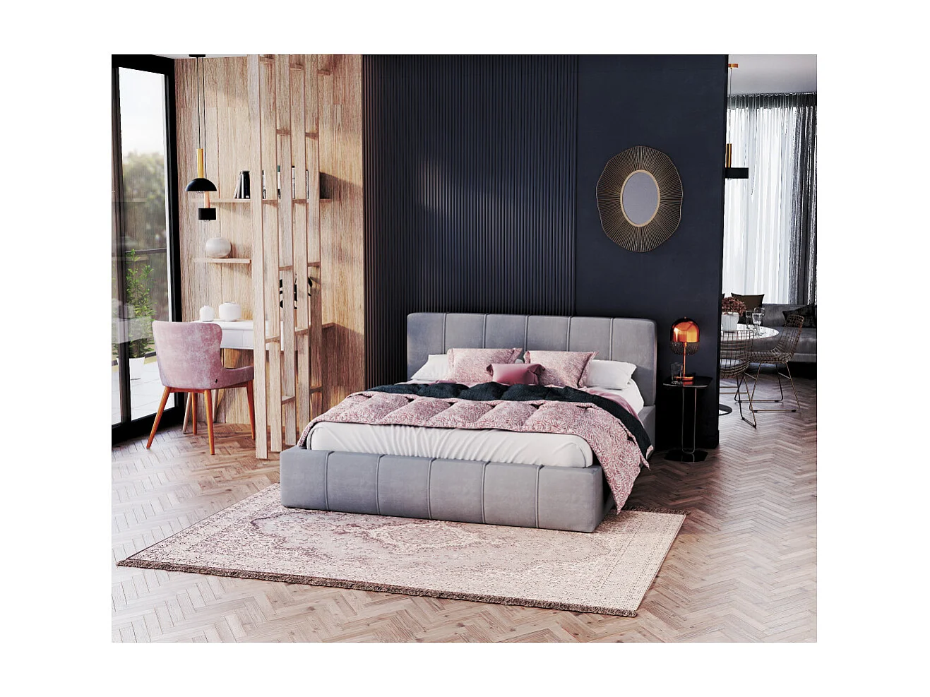 Lit coffre ATLANTA 120 x 200 cm avec sommier à lattes relevable Gris Clair