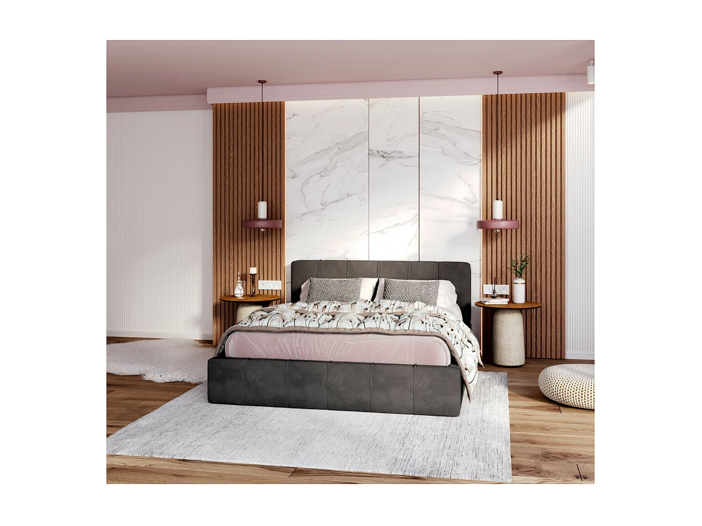 Lit coffre ATLANTA 140 x 200 cm avec sommier à lattes relevable Gris Foncé