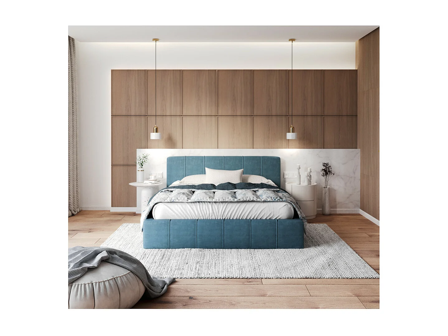 Lit coffre ATLANTA 120 x 200 cm avec sommier à lattes relevable Azur