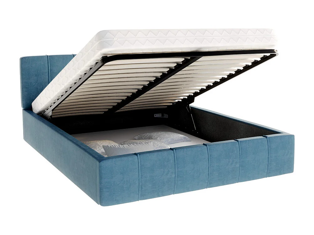 Lit coffre ATLANTA 120 x 200 cm avec sommier à lattes relevable Azur