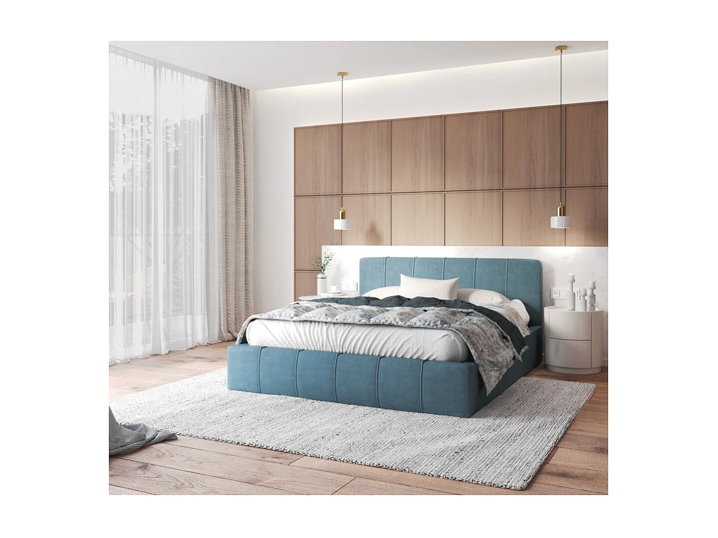 Lit coffre ATLANTA 140 x 200 cm avec sommier à lattes relevable Azur