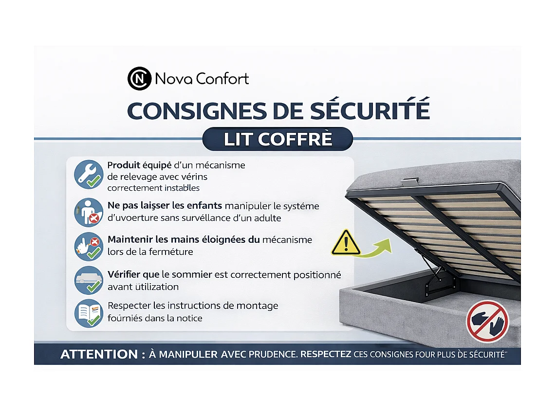 Lit coffre ATLANTA 120 x 200 cm avec sommier à lattes relevable Noir