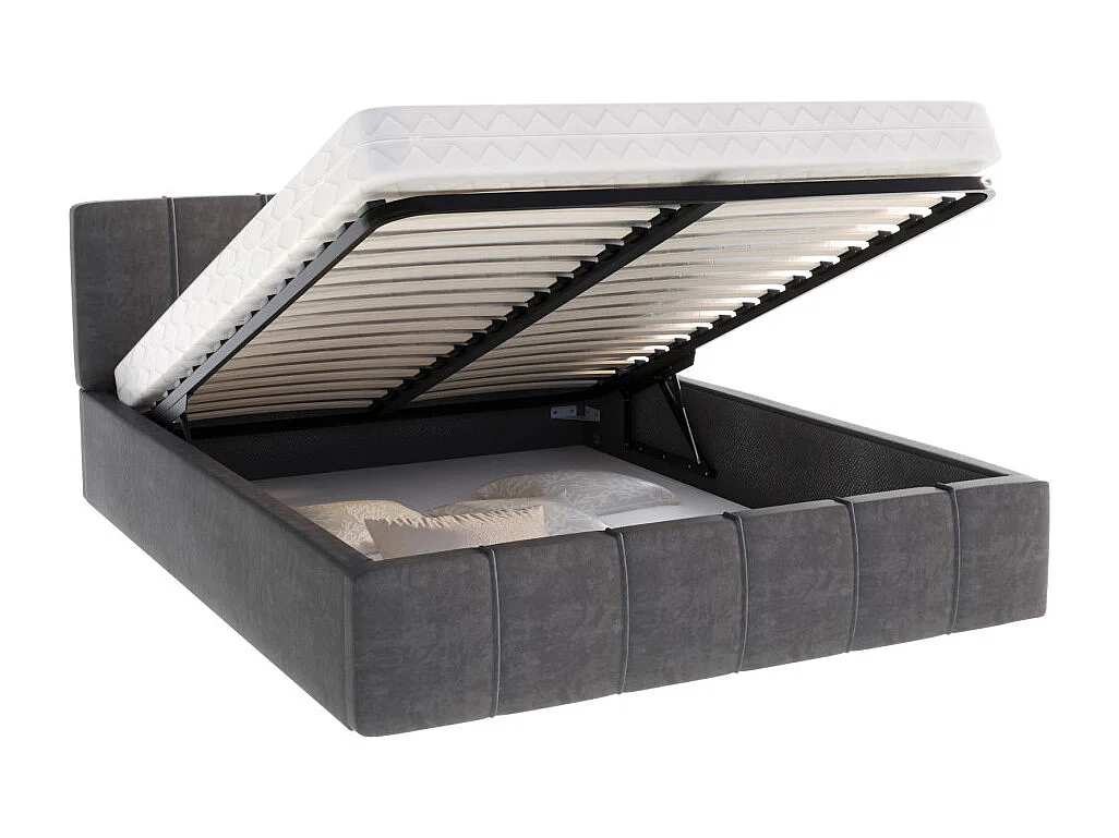 Lit coffre ATLANTA 140 x 190 cm avec sommier à lattes relevable Gris Foncé