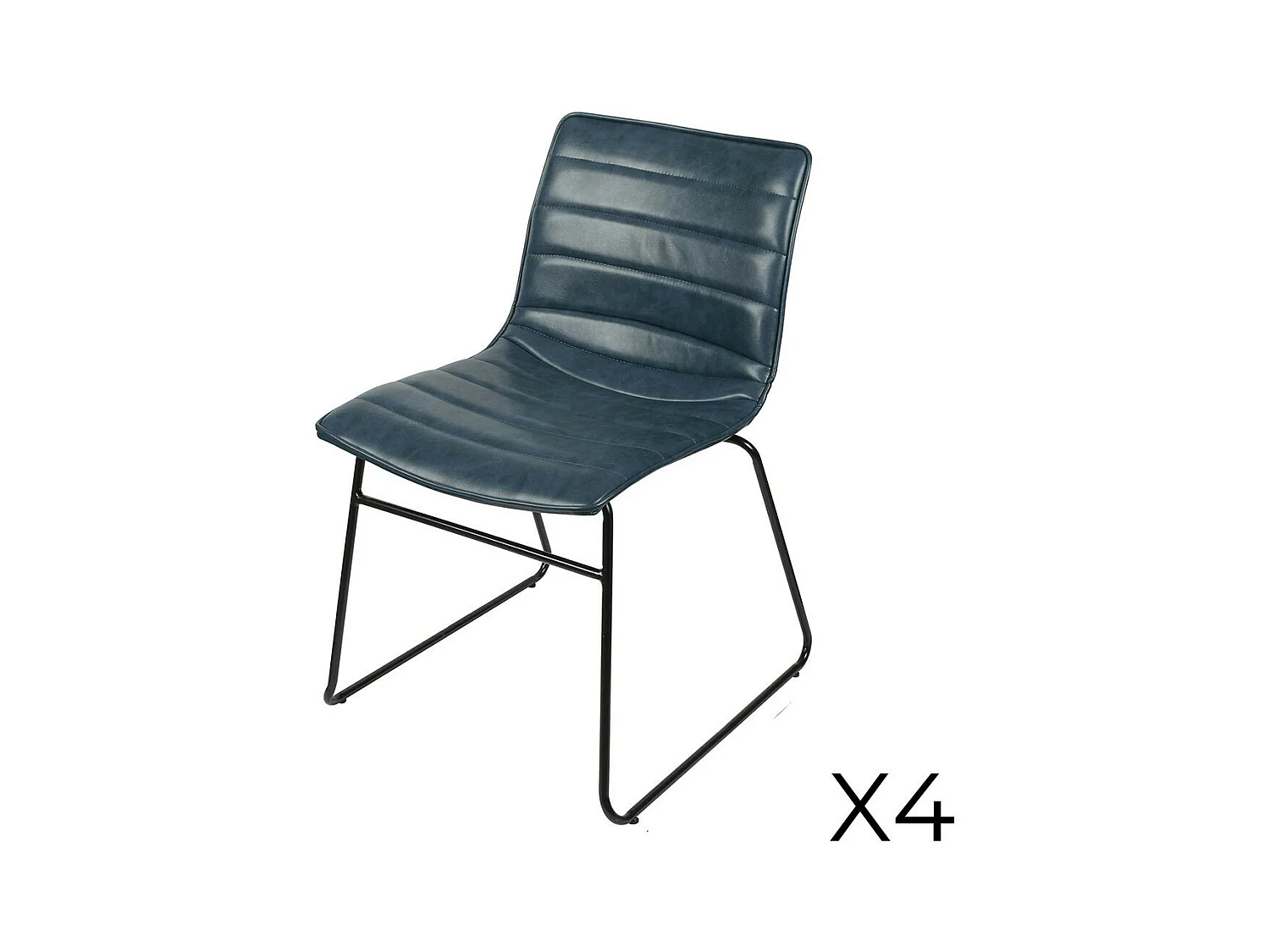 Lot de 4 chaises PU effet cuir bleu denim collection NETS style industriel