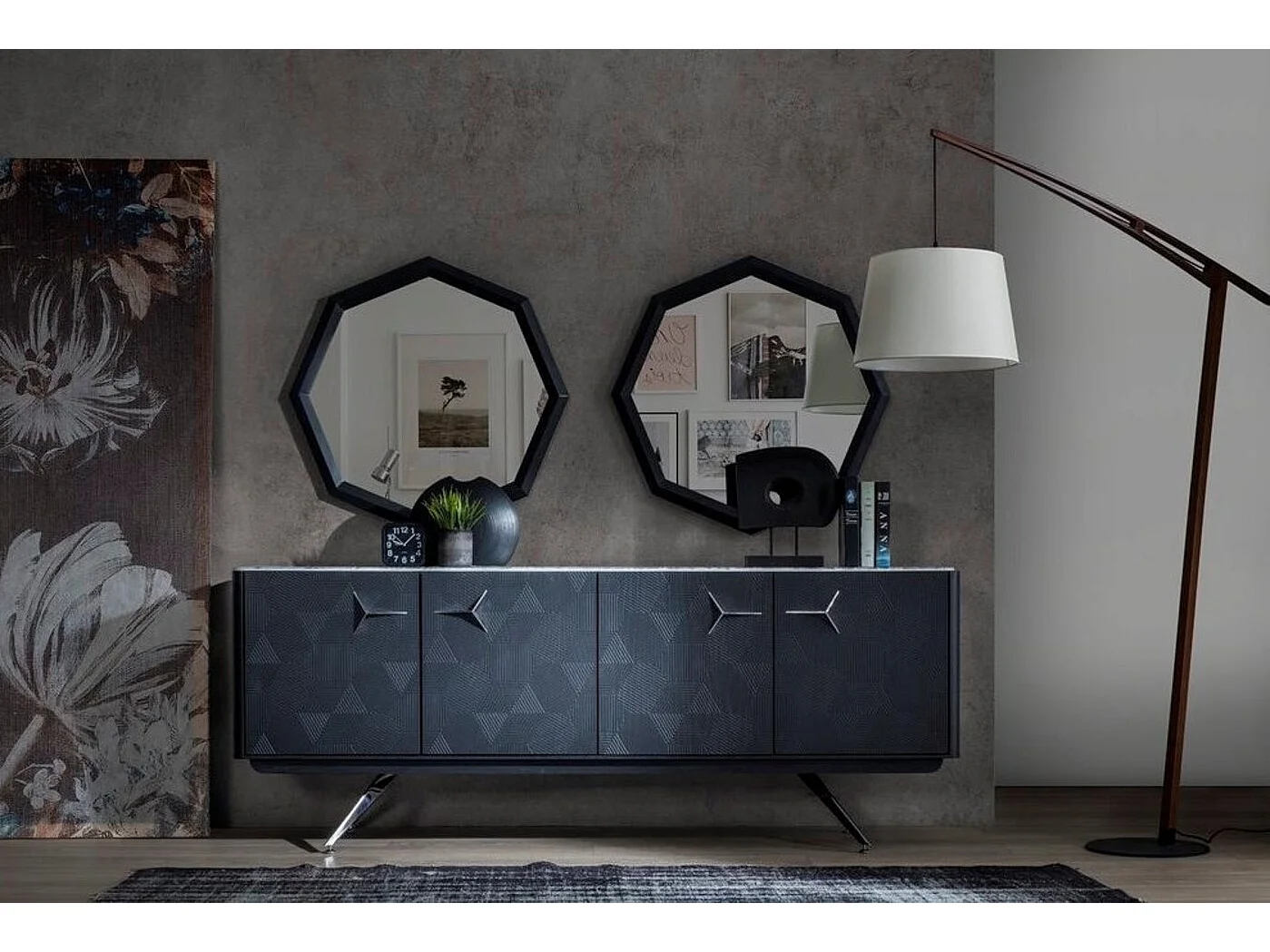 Buffet INITIALE ANTHRACITE - MARBRE GRIS 4 portes