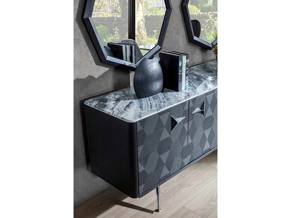 Buffet INITIALE ANTHRACITE - MARBRE GRIS 4 portes