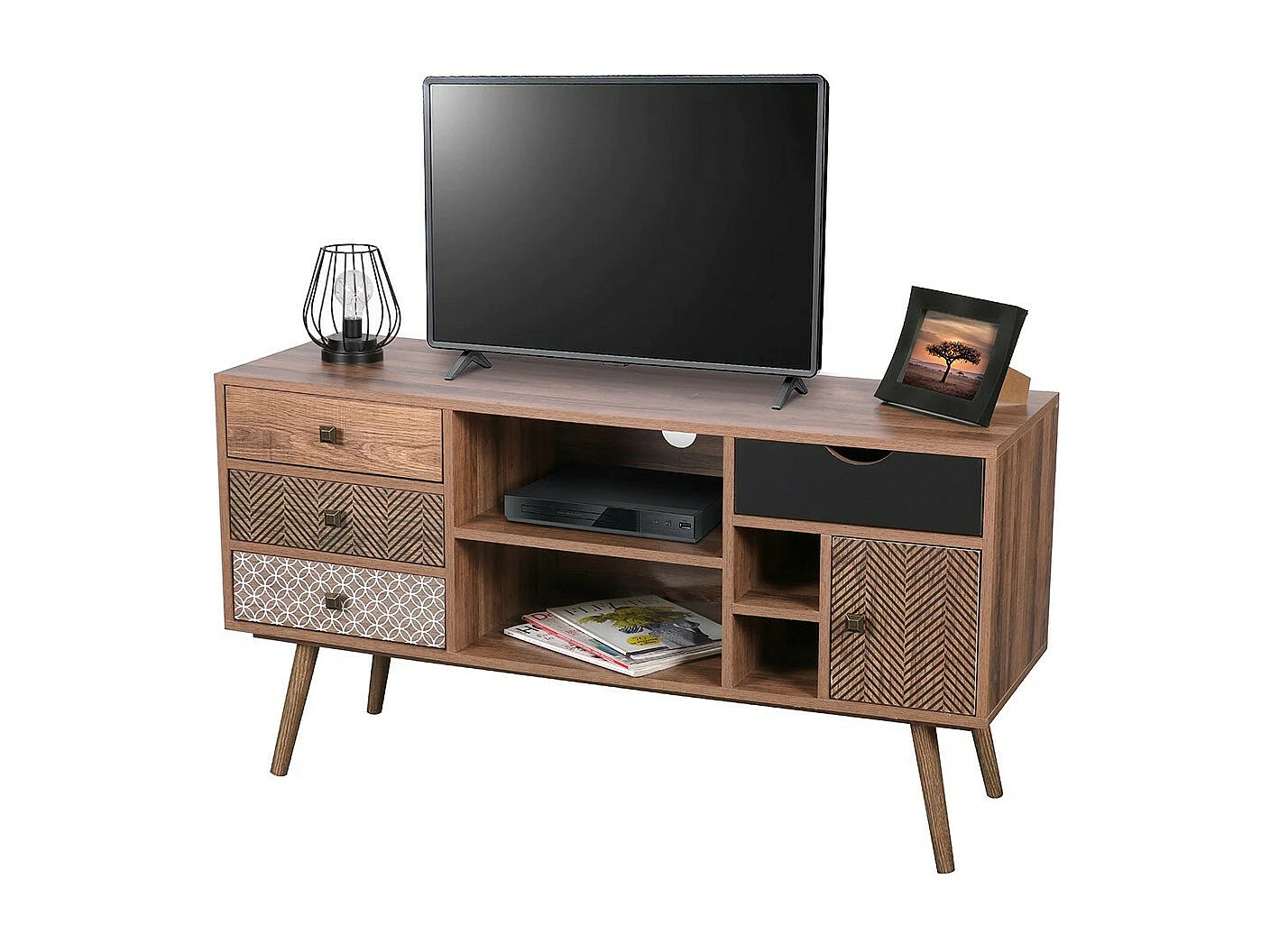 Meuble TV collection  ALTA coloris chêne avec 4 tiroirs – Design scandinave et rangements pratiques