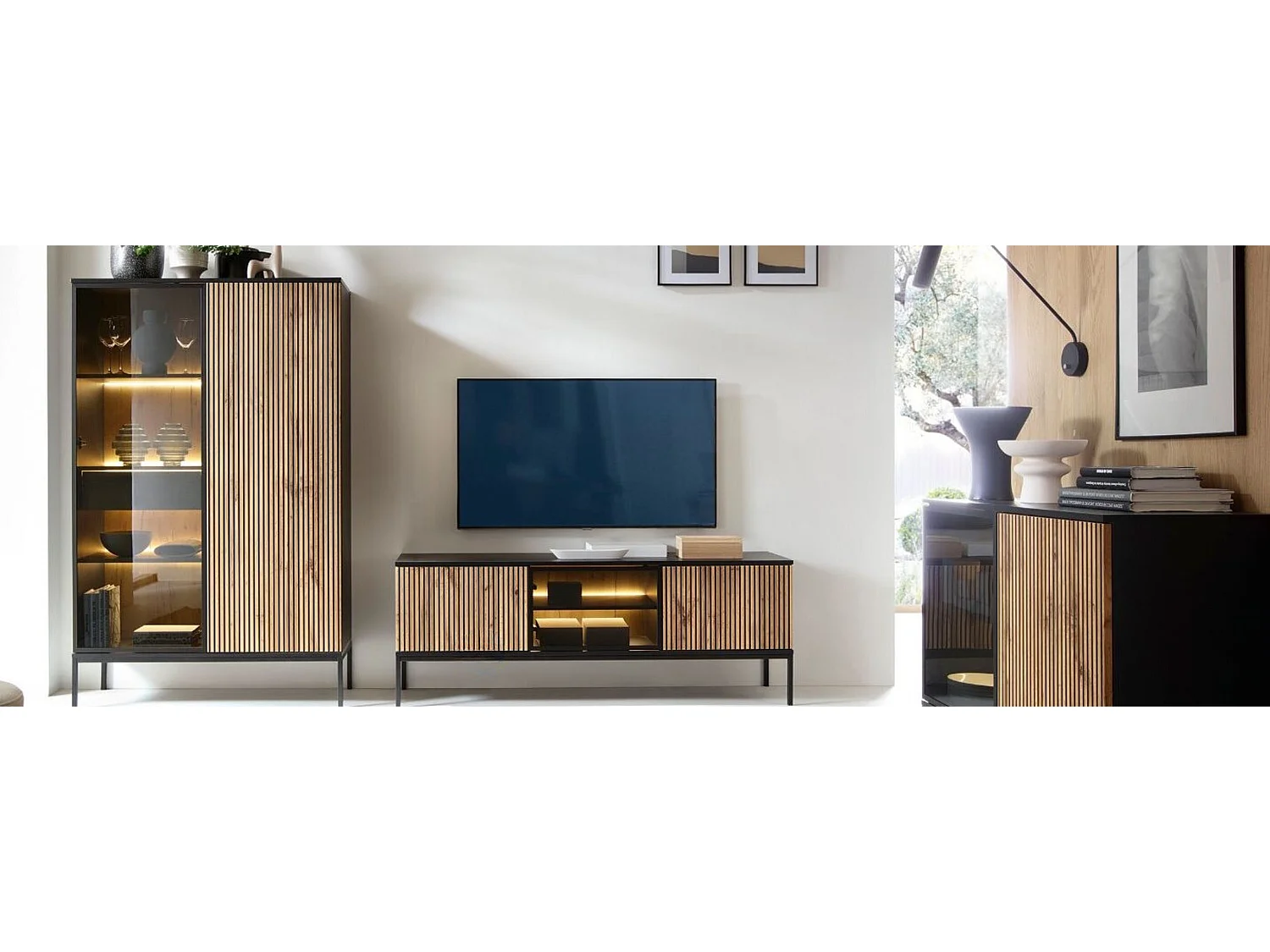 Meuble Tv ODENSE 154 cm chêne et noir